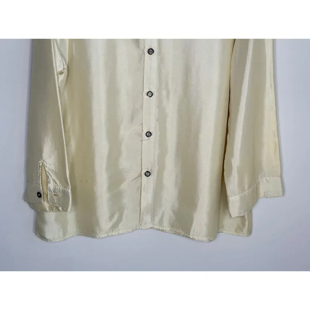 Cp Shades Sausalito Satin Long Sleeve Button-Up Shirt Cream Women's Size Large